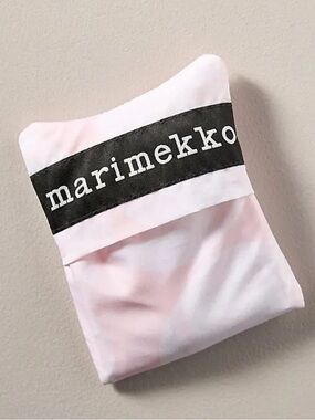 NWT Marimekko Mini Unikko SmartBag Packable Foldable Tote - Light Pink x White